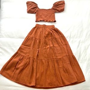HANDMADE! SOTELA.CO 100% ORGANIC COTTON MATCHING SET IN BURNT ORANGE SIZE 0